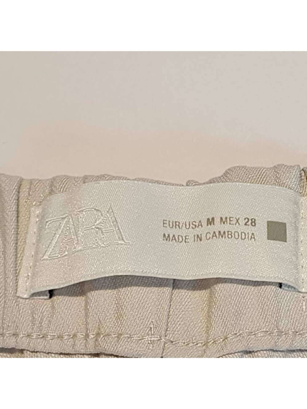 Zara Women Off White Elastic Waist Pants Size M Relaxed Fit Front & Back Pockets - Picture 5 of 10